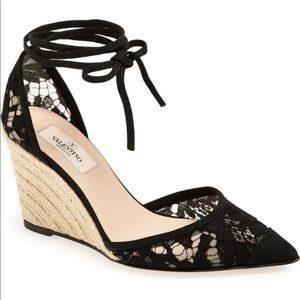 Valentino Lace Espadrille Wedge - black - sz 36